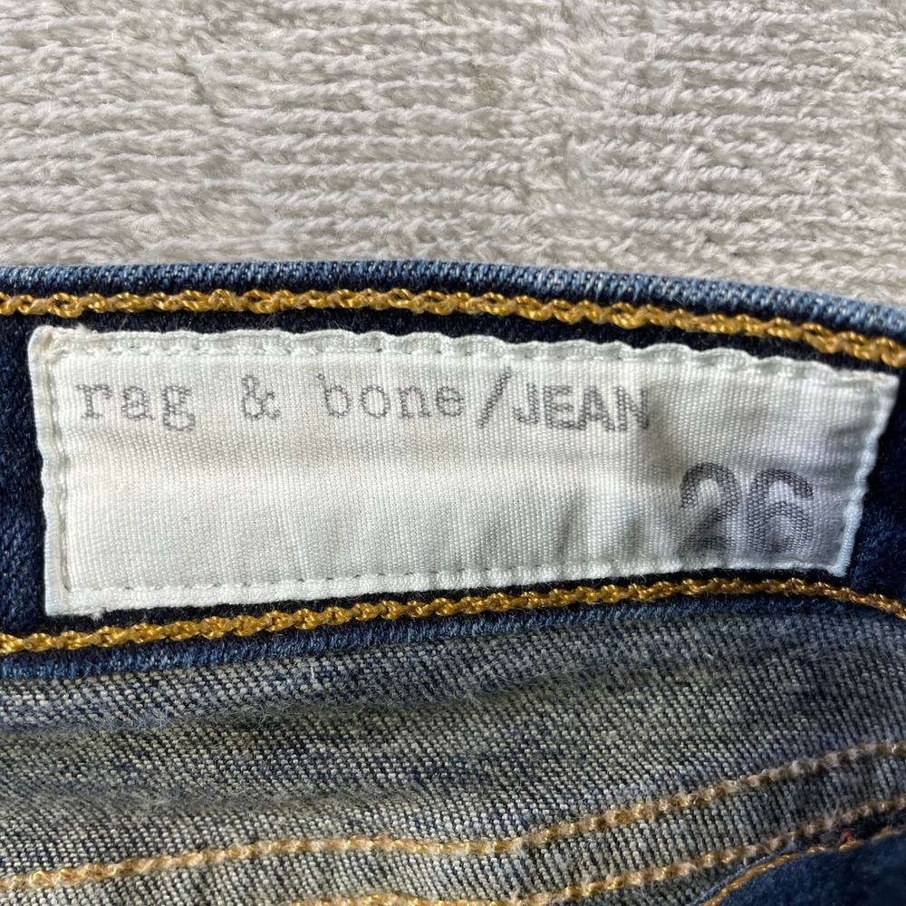 Rag Bone Jeans Skinny Womens 26 Blue Dark Wash Low Rise Whiskers Grunge Stretch - Picture 2 of 13